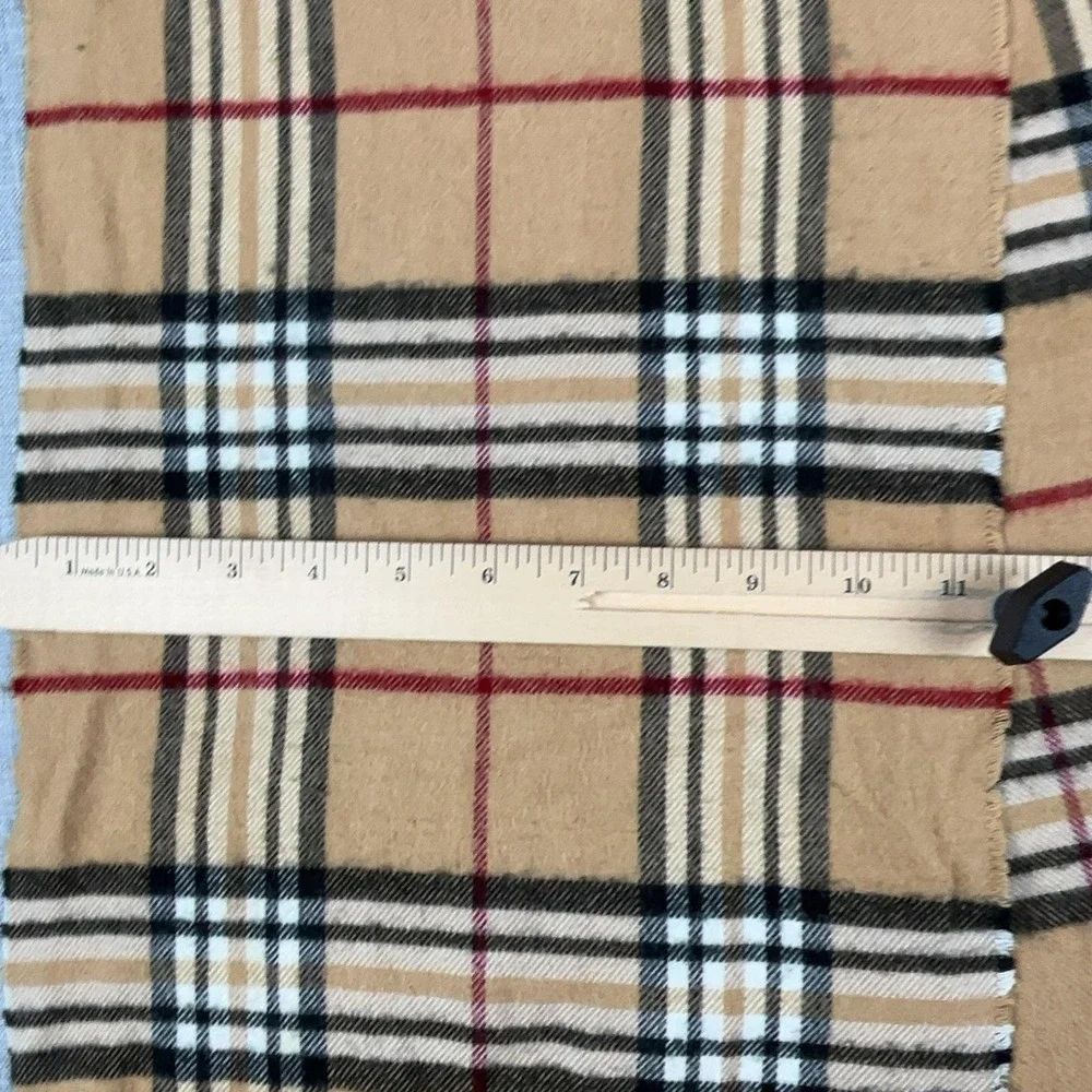 V. Fraas Scarf Womens One Size Beige Plaid Cashmink Acrylic Fringe Germany
